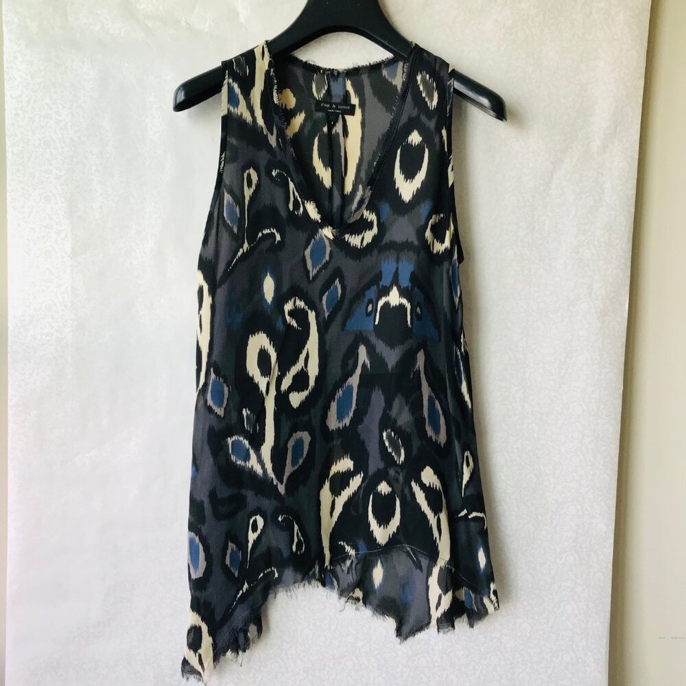 Rag & Bone NY 100% Silk Sleeveless Blouse Ivory Black  Top EUC Women's Size : XS
